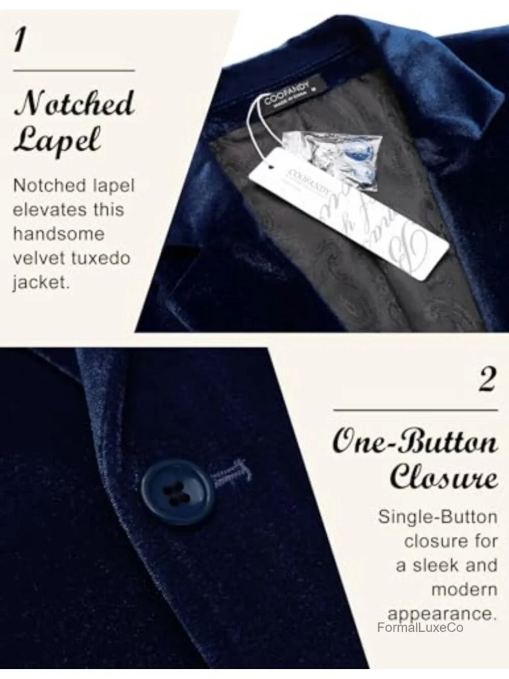 Men's Velvet Blazer Notched Lapel One Button Tuxedo Jacket Wedding Prom Party